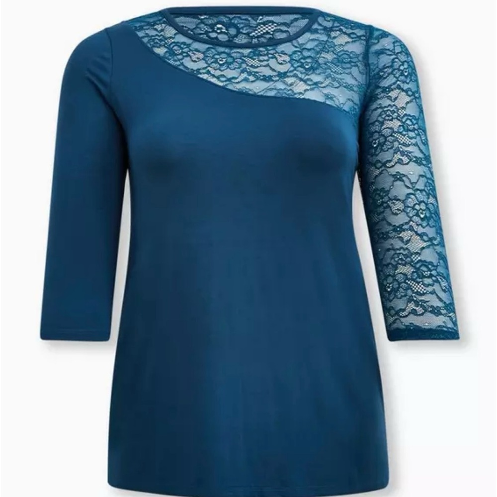 NWT Torrid Lace Trim Teal Top - Super Soft - size 2 2x asymmetrical